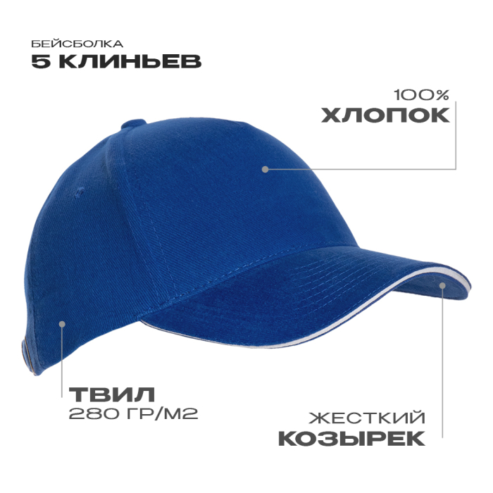 Бейсболка с кантом STAN 5 клиньев хлопок 280, 11K